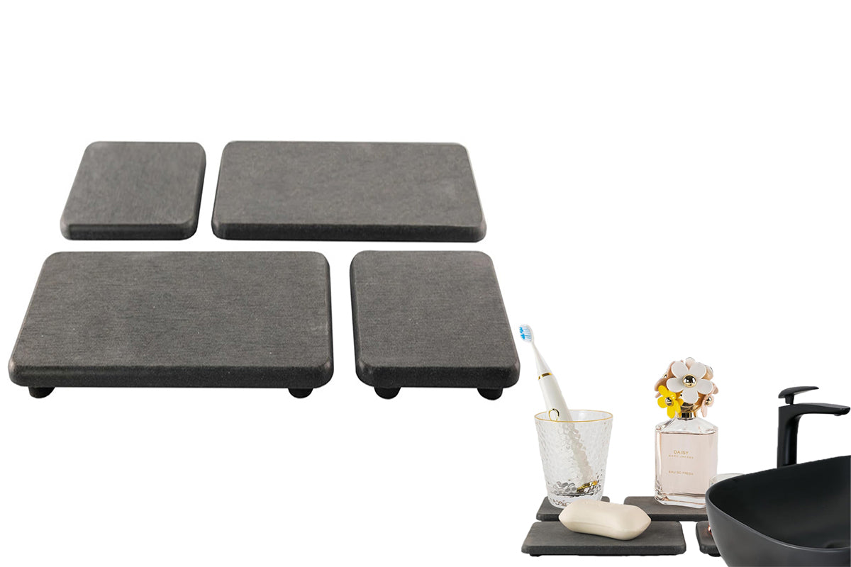 4Pcs Water Absorbent Diatomite Trays Non-Slip Fast-Drying Sink Diatomite Coasters-Deep Gray