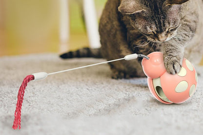 Interactive Cat Toys Tumbler Ladybug with Teaser Wand Cat Treat Dispenser Toy -Pink