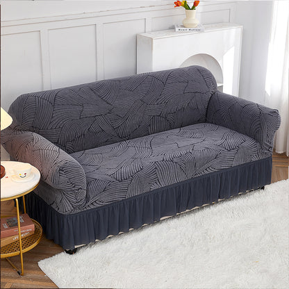 Soft Couch Cover with Skirt Ruffled Stretch Sofa Cover -Grey