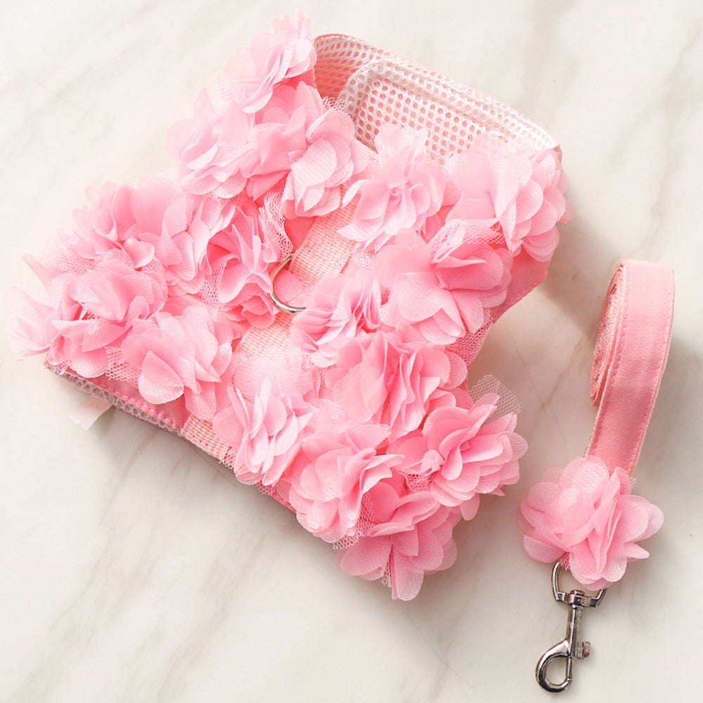 Pet Dog Harness with Leash Set-Small Pink