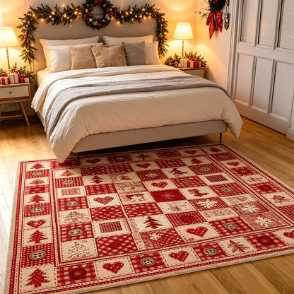 Christmas Plaid Short Pile Rug with Non Slip Rubber Backing - Christmas tree