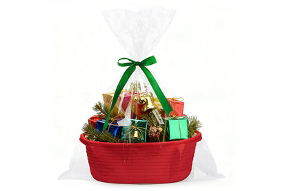 Gift Basket With Gift Bag And Ribbons Woven Storage Basket With Handle-Red