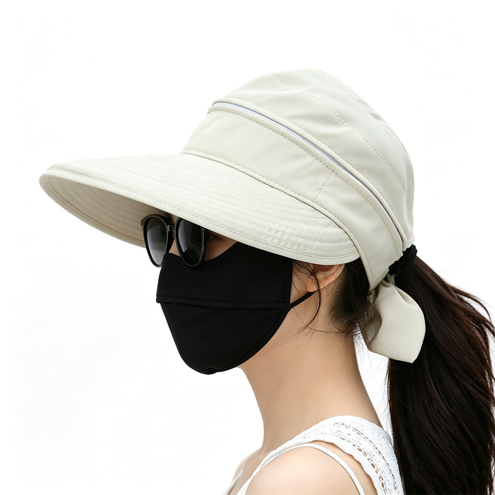 2 in 1 Detachable Zipper Wide Brim Sun Hat for Women - Beige