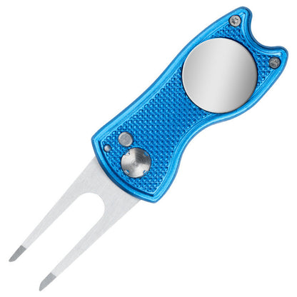 2PCS Magnetized Golf Divot Repair Tool with Pop-up Fork and Ball Marker Blue