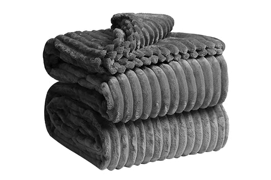Super Soft Warm Flannel Plush Blankets Throws For Couch Sofa Bed-Grey
