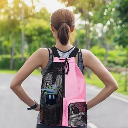 Drawstring Swim Bag Mesh Backpack with Wet Pocket for Swimming  Gym Workout Pink