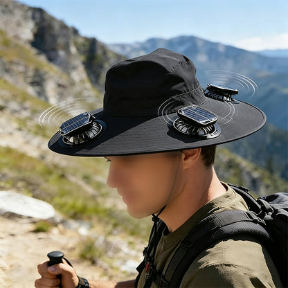 Solar Fan Hat with 3 Fans and USB Charging Cooling Hat - Black