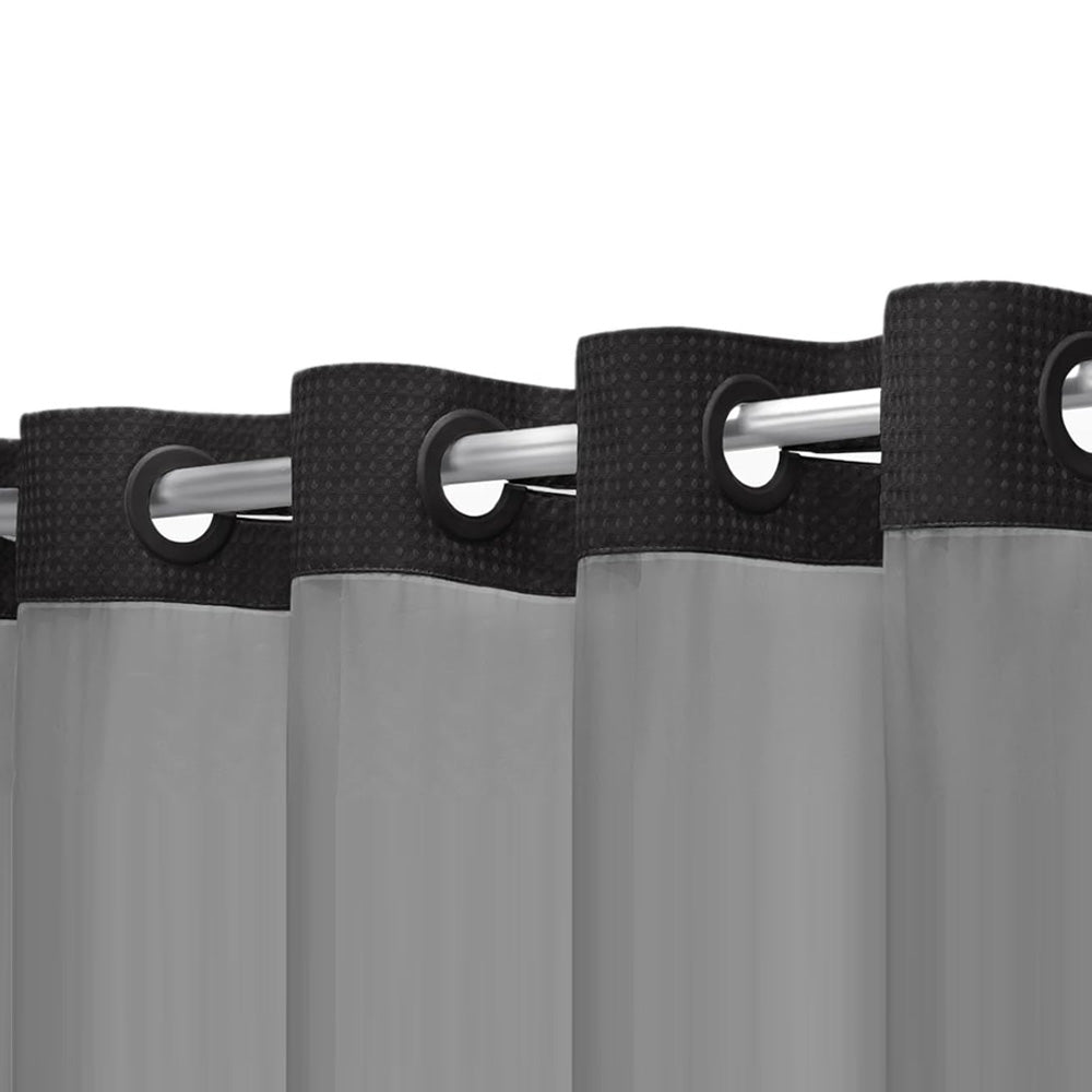 No Hook Shower Curtain with Snap in Fabric Liner Set Waffle Textured Shower Curtain for Bathroom Black