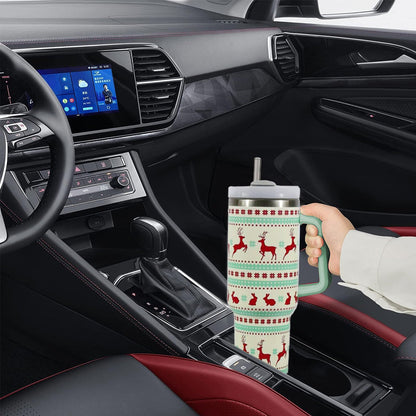 40oz Stainless Steel Christmas Pattern Water Bottle Thermal Mug Travel Tumbler Christmas Gifts Green
