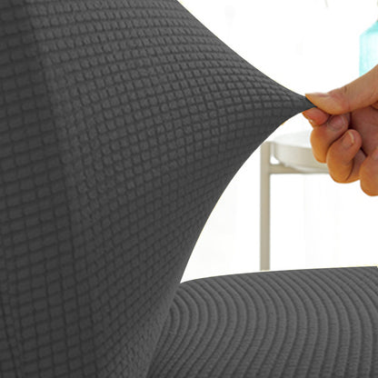 2Pcs Stretch Textured Check Dining Chair Covers Removable Chair Seat Protector Slipcovers -Grey