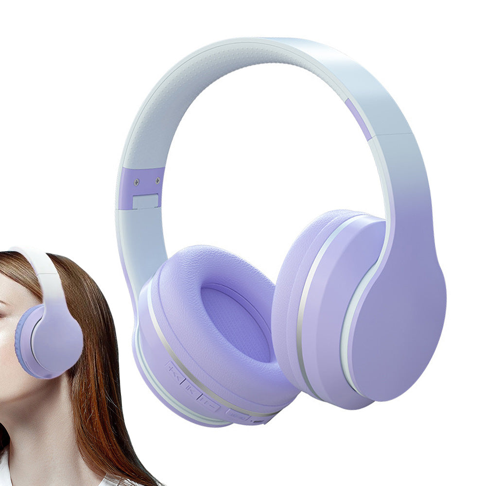 Foldable Kids Wireless Headphones Over Ear Bluetooth Headset with Mic Function Purple