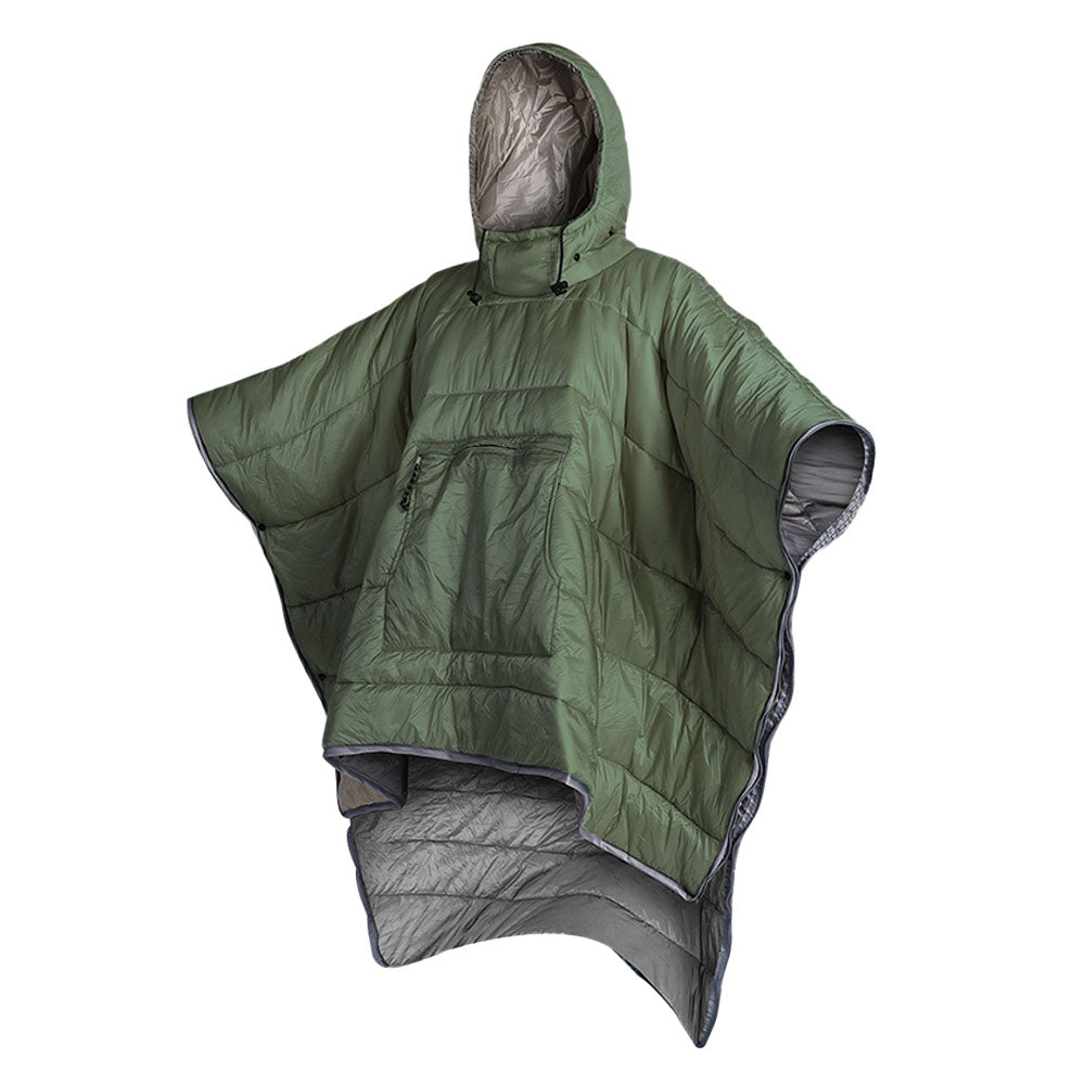 Camping Warm Cloak Cape Poncho Sleeping Bag Wearable Hooded Blanket for Hiking Fishing Outdoor Sport Green