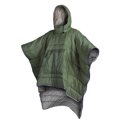 Camping Warm Cloak Cape Poncho Sleeping Bag Wearable Hooded Blanket for Hiking Fishing Outdoor Sport Green