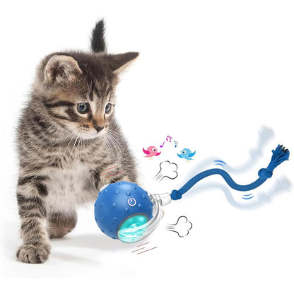 Motion Activate Interactive Cat Toy Rechargeable Smart Rolling Ball with Rope Blue