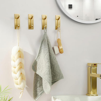 4 Piece Stainless Steel Double Adhesive Hooks - Gold