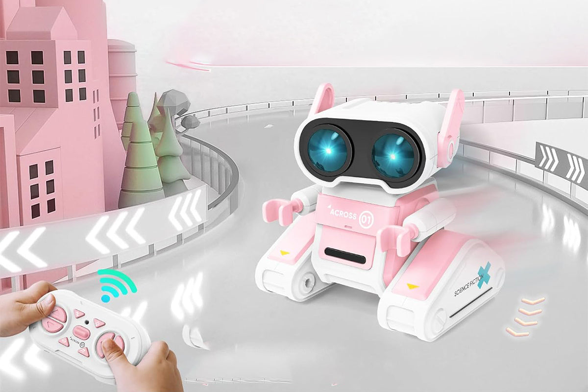 Remote Control Robot Toys RC Robots with LED Eyes Flexible Head Arms Music Dance Moves Christmas Gift Birthday-Pink