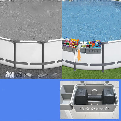 Hanging Poolside Storage Baskets with Cup Holders Above Ground Pool Accessories Grey