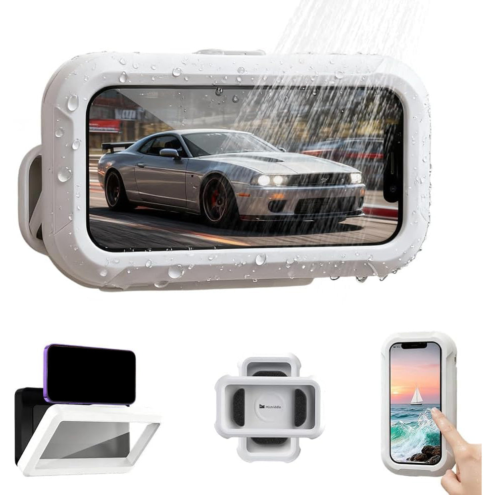 Waterproof Anti-Fog Rotating Shower Phone Holder for Bathroom Smartphone Case-White