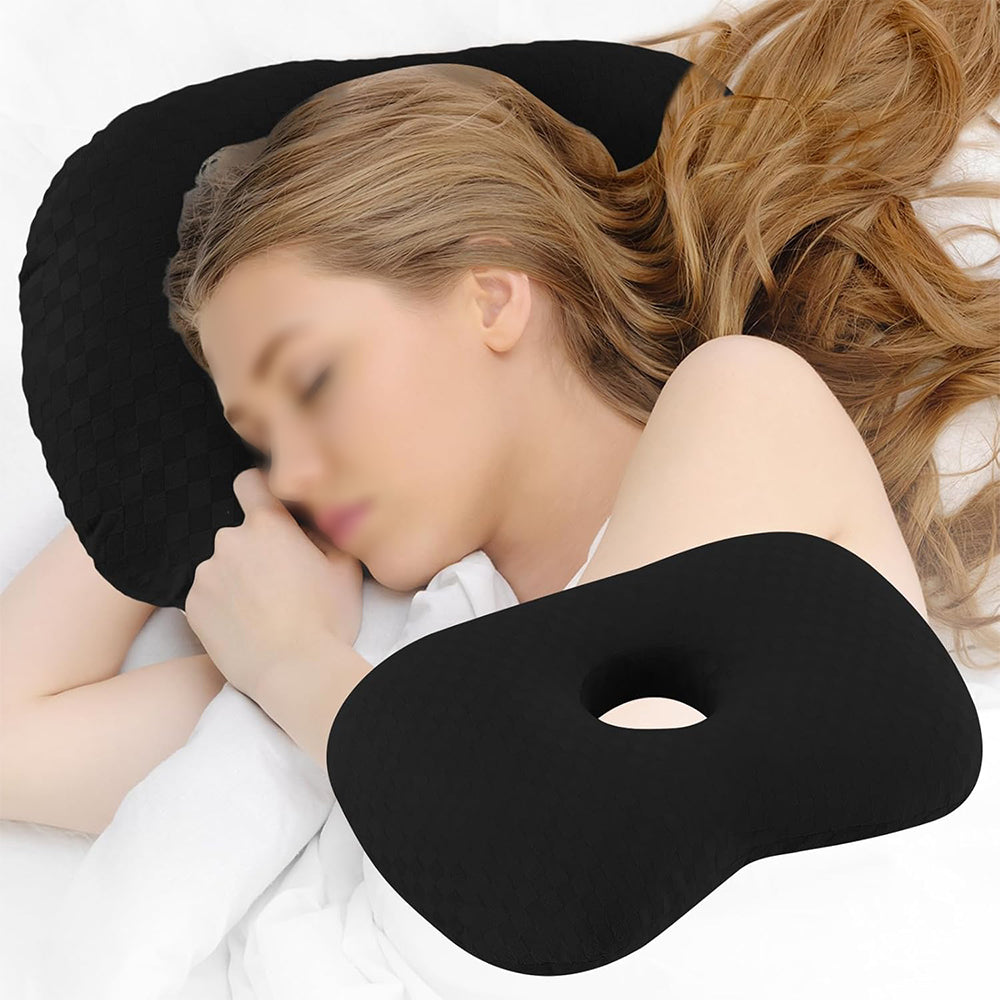 Ear Pillow for Side Sleepers with Hole-Black