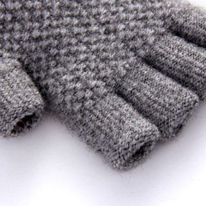 Winter Warm Fingerless Gloves Thermal Half Finger Knitted Mittens Light Grey