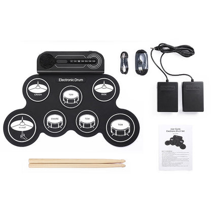 Electric Drum Set Kids Drum Pad and Sticks Portable Roll Up Drums Practice Pad