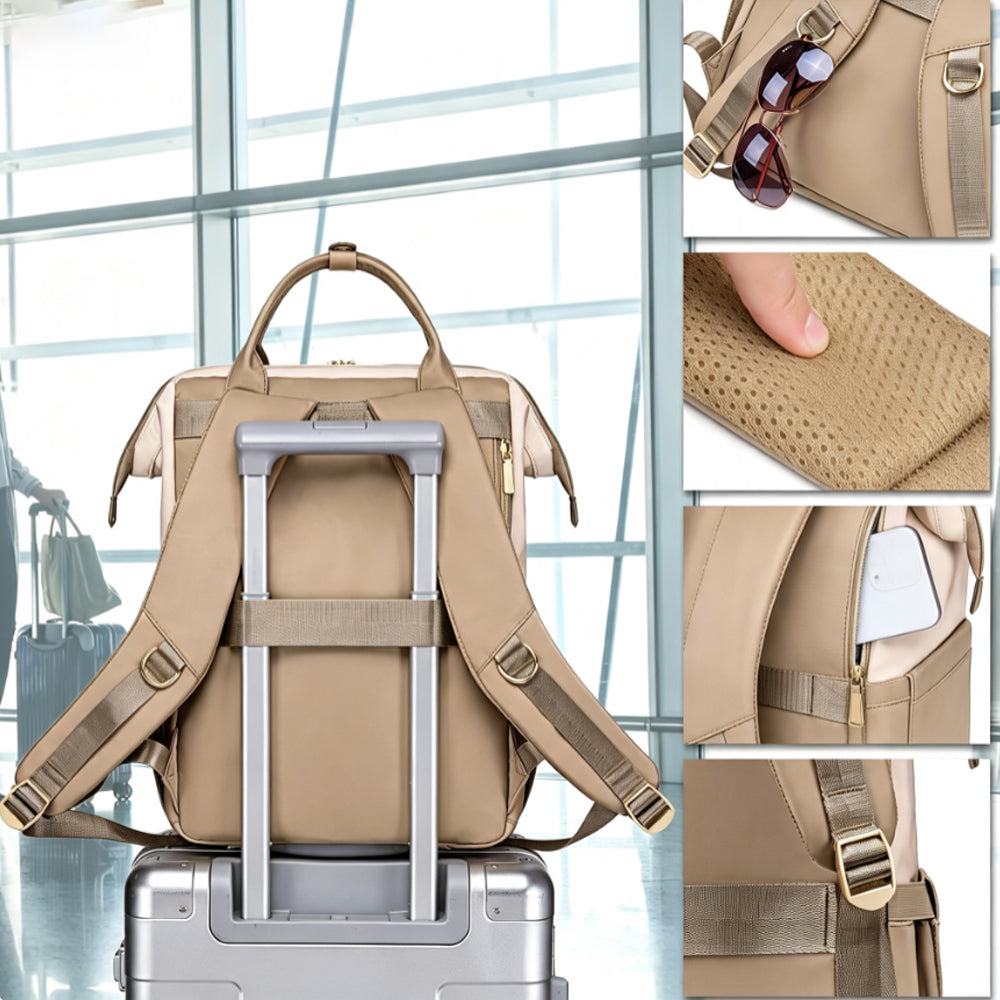 2-in-1 Laptop Backpack with Lunch Bag-Khaki