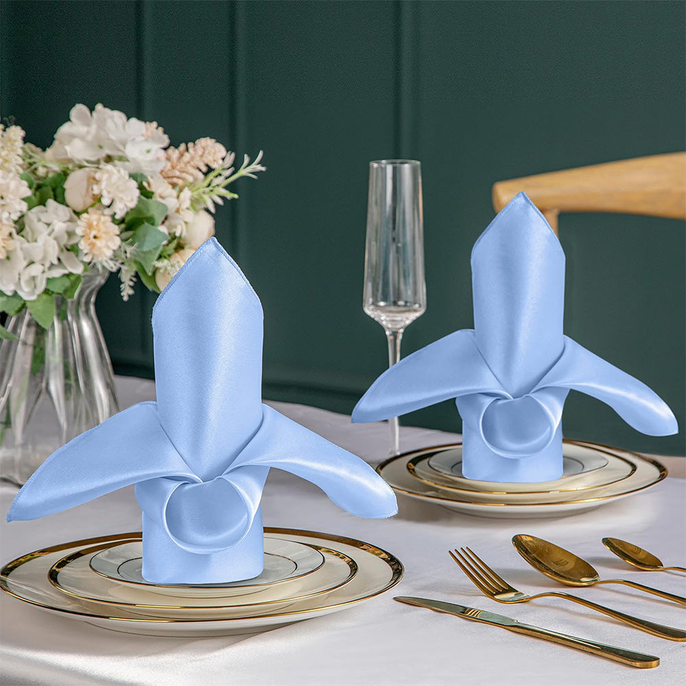 10 Pack Polyester Satin Dinner Napkins for Weddings Hotels Dining - Blue