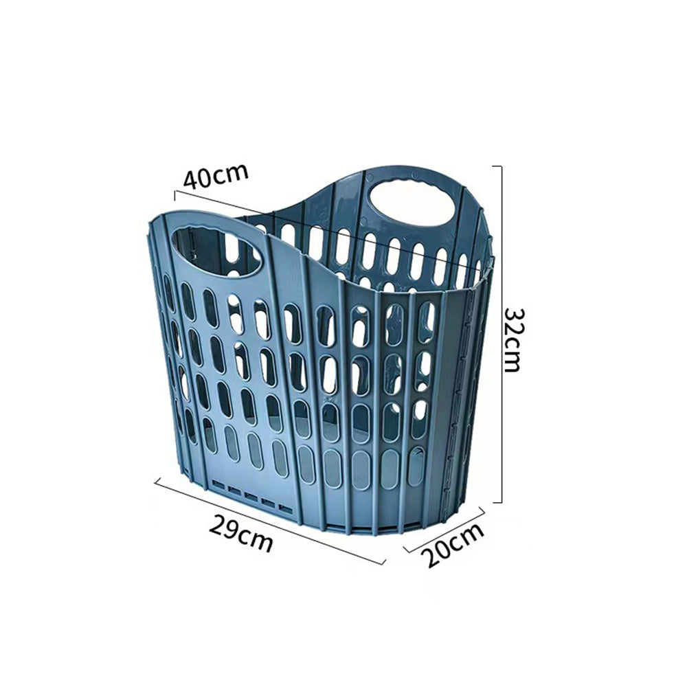 Collapsible Plastic Laundry Basket Folding Washing Clothes Storage Organizer-Blue