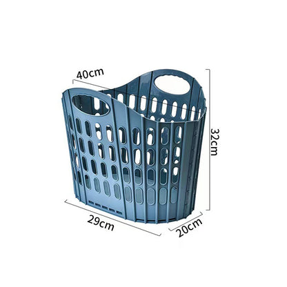 Collapsible Plastic Laundry Basket Folding Washing Clothes Storage Organizer-Blue