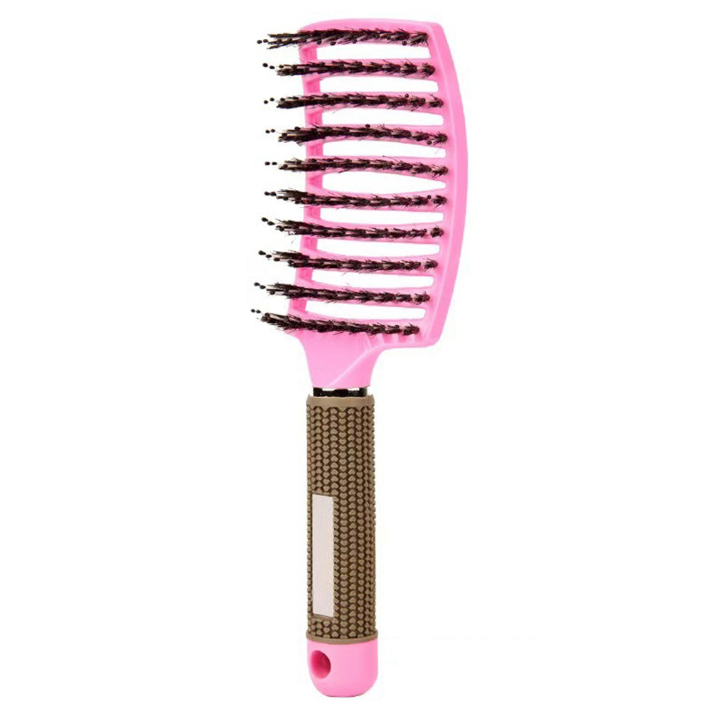 Detangle Nylon Boar Bristle Brush Head Scalp Massage Comb For Fine Hair-Pink