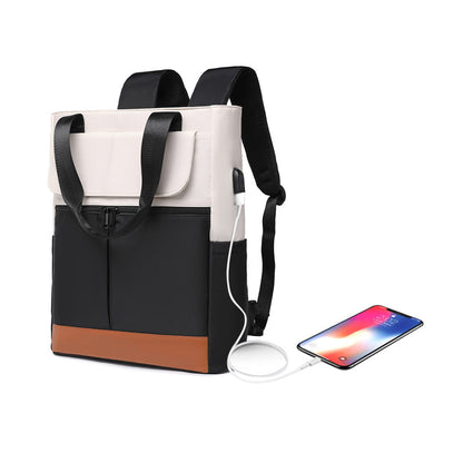 2-in-1 Laptop Tote Backpack Convertible Daypack with USB Charging Port for Work Travel Black