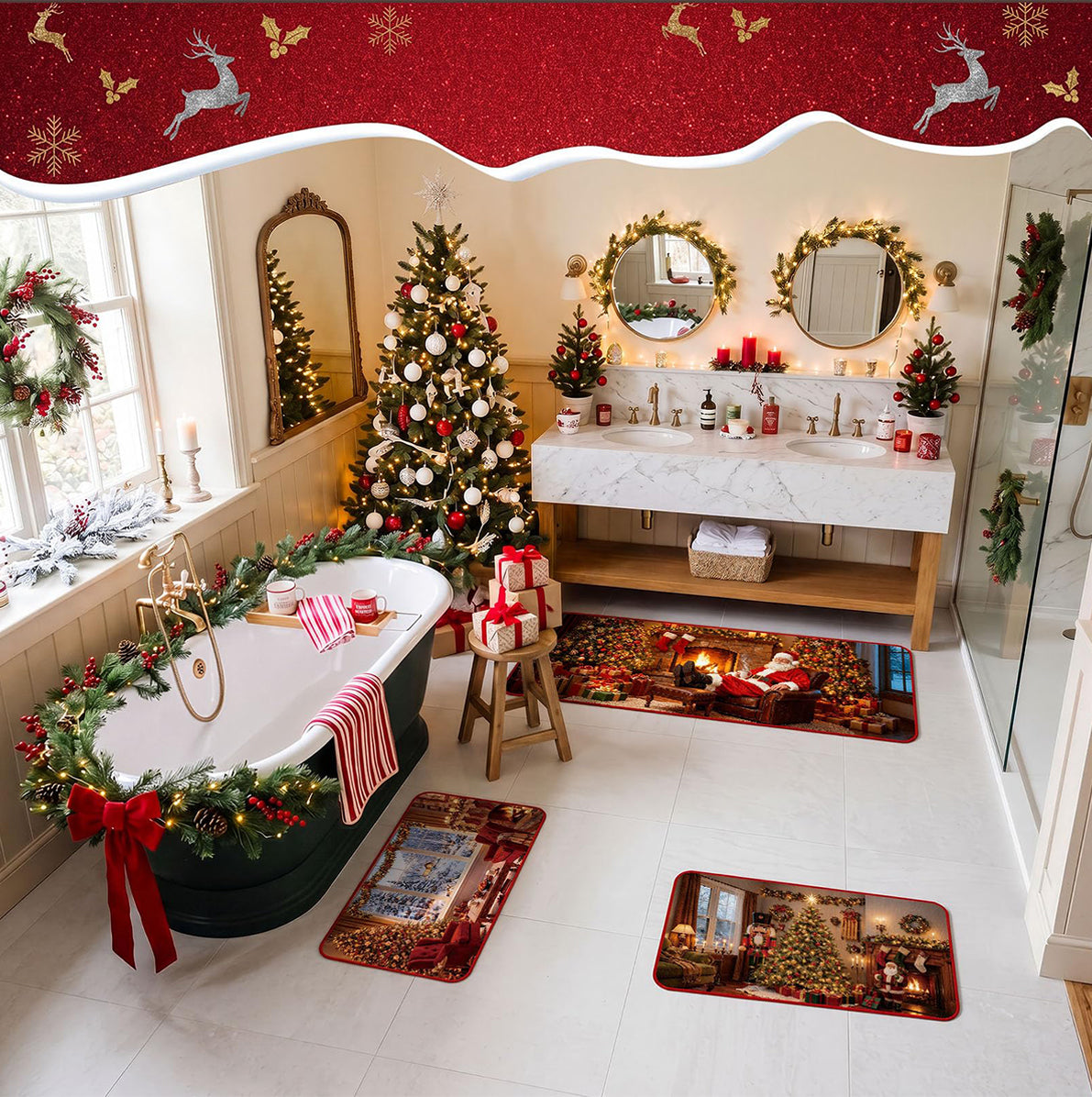 3 Piece Christmas Kitchen Floor Mat Set - Santa