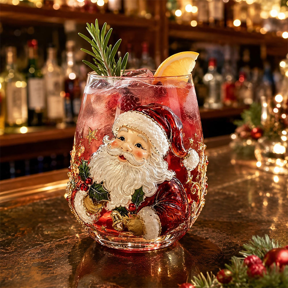 Christmas Embossed Whiskey Glass Christmas Whiskey Glass - Santa Claus