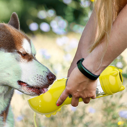 4 in 1 Pet Feeder Dog Cat Puppy Water Bottle Cup with Poop Bag Holder for Yorkie-Yellow