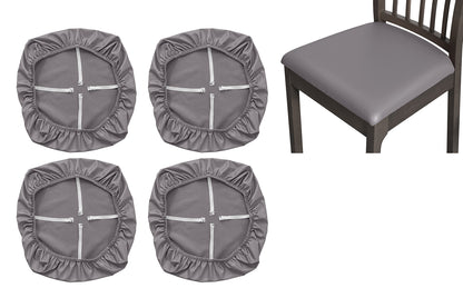 4Pcs Waterproof PU Leather Dining Chair Seat Cover Black
