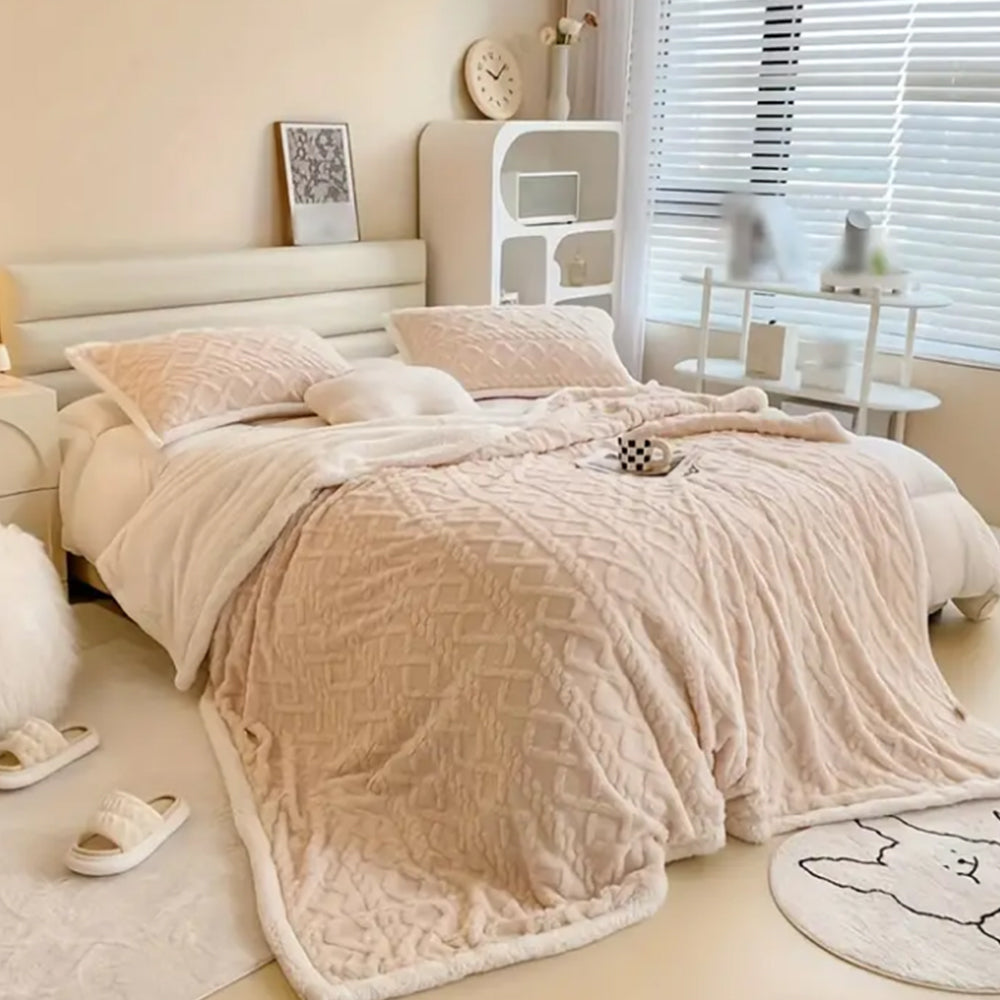 Double Sided Throw Blanket Thickened Imitation Cashmere Jacquard Blanket Quilt Khaki