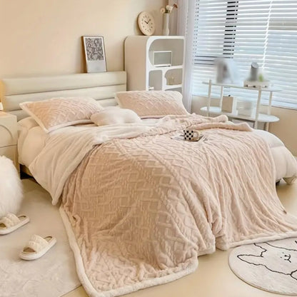 Double Sided Throw Blanket Thickened Imitation Cashmere Jacquard Blanket Quilt Khaki