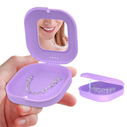 Retainer Case with Mirror and Retainer Removal Tool Mouth Guard Storage Box-Purple