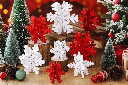 8Pcs 3D Wooden Snowflake Table Decor Christmas Wonderland Centerpiece-Red White
