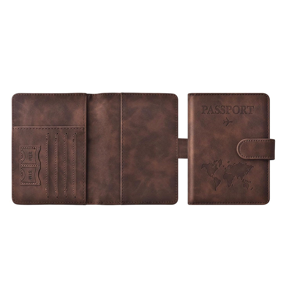 Passport Holder RFID Blocking Leather Cover Wallet With Magnetic Closure For Travel Essentials-Coffee