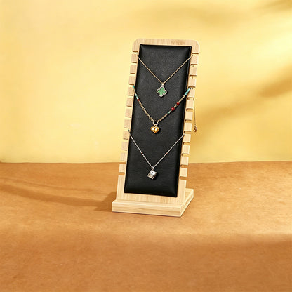 Bamboo Necklace Display Stand for Vendor-Black Leather