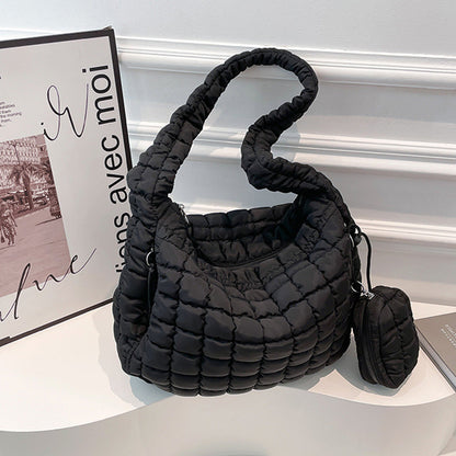 Puffer Tote Bag Quilted Puffy Crossbody Carryall Handbag Black