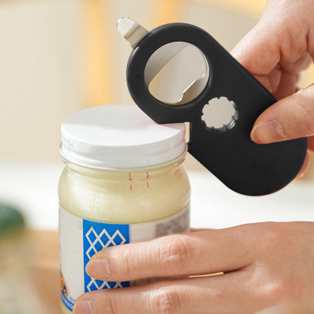 2Pcs 5-in-1 Bottle Can Opener Kitchen Twist Cap Pull Tab Tool with Easy Attached Storage Black