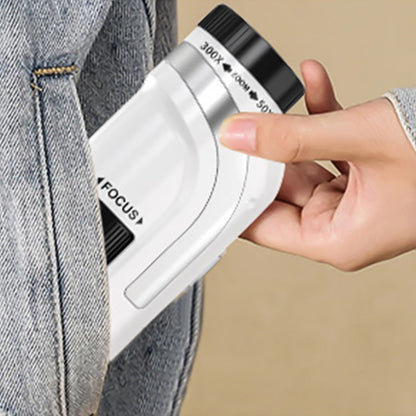 50X-300X Handheld Microscope with LED Lights Portable Pocket Zoom Silver