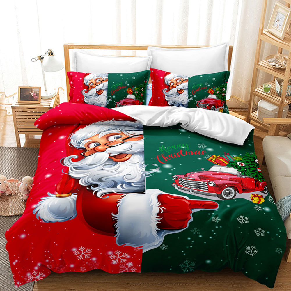Christmas-Theme Bedding Set Quilt Cover Pillowcases Set Xmas Decor Style 3