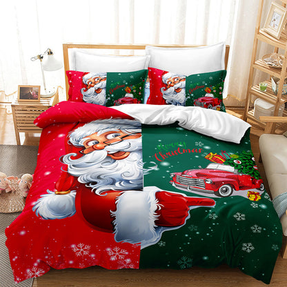Christmas-Theme Bedding Set Quilt Cover Pillowcases Set Xmas Decor Style 3