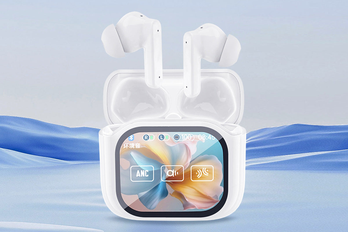 Bluetooth AI Translation Earbuds with LCD Touchscreen 150 Languages-White