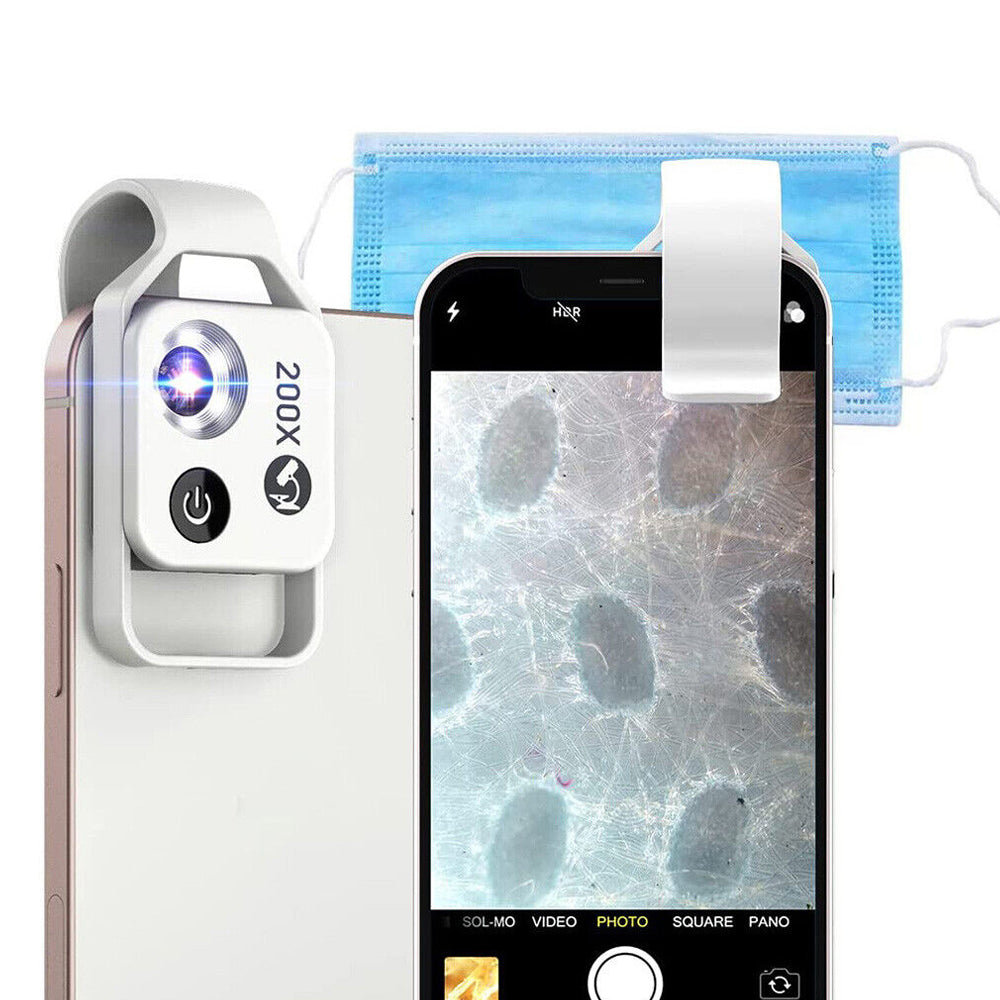 200X Phone Microscope with CPL Lens and LED Light Pocket Microscope for iPhone/Andriod Phone White