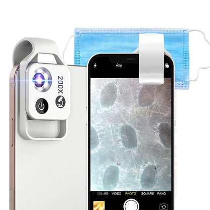 200X Phone Microscope with CPL Lens and LED Light Pocket Microscope for iPhone/Andriod Phone White