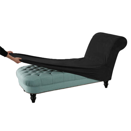 Velvet Armless Lounge Chaise Slipcover Stretch Chaise Couch Cover -Black